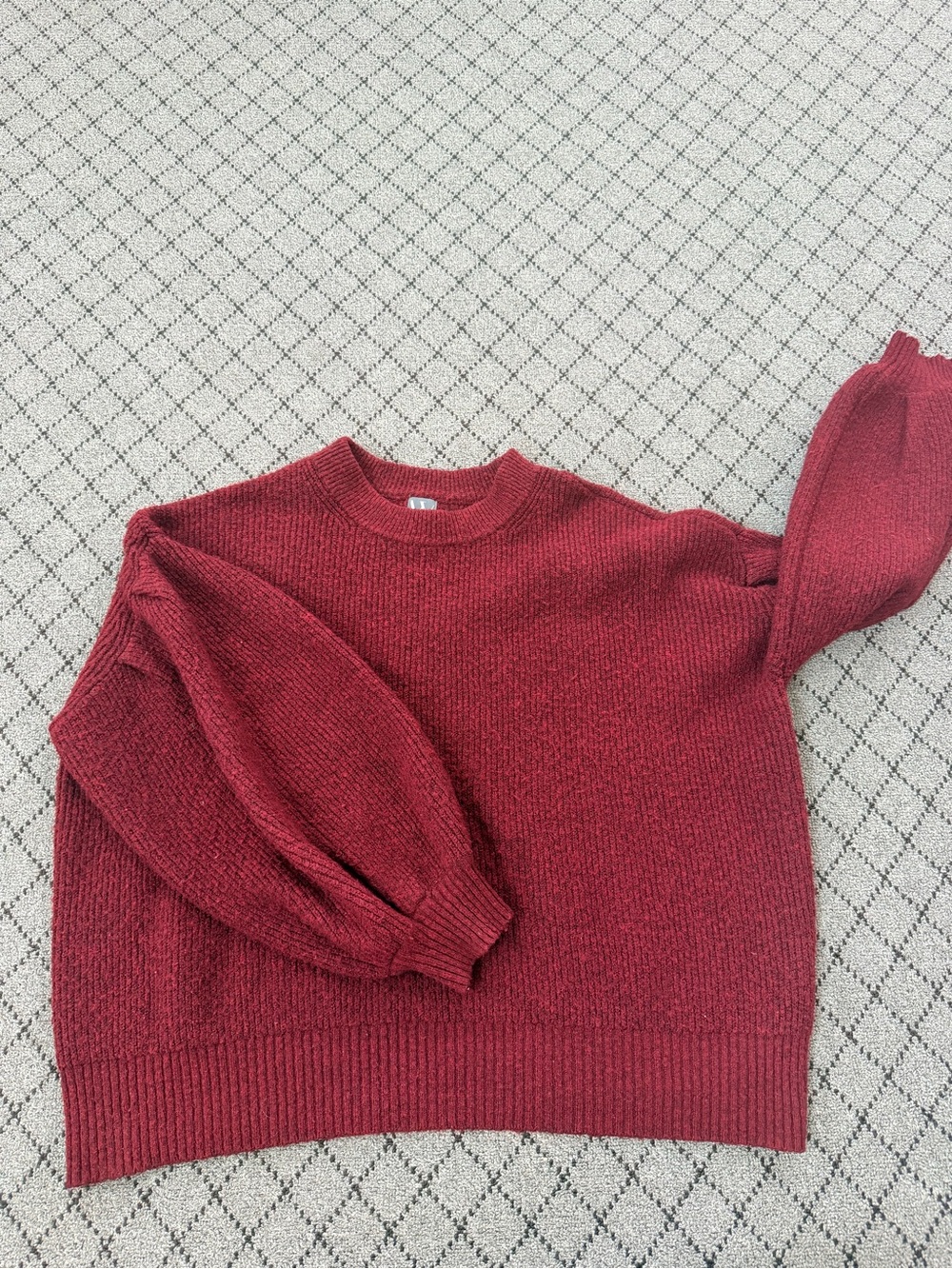Worthington Oversized Red Ribbed Knit Sweater with Balloon-Sleeves ❤️